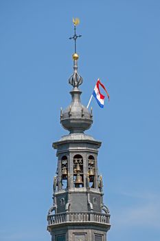 Tower of the Zuiderkerk in Amsterdam Netherlands at kingsday