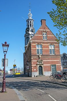 City scenic from Amsterdam with the Munt tower in the Netherlands