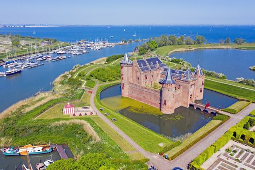 Aerial view from medieval castle 'Muiderslot' in Muiden the Netherlands