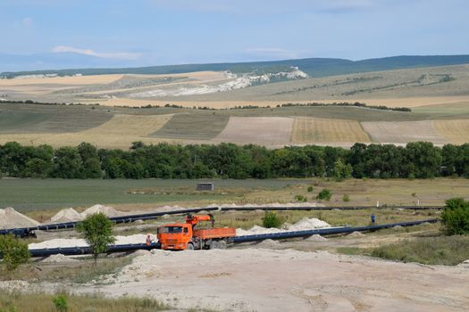 Construction of the pipeline. a Underground gas pipeline, pipeline laying underground.