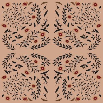 Vector seamless pattern in traditional russian khokhloma style. Seamless pattern background with swans, rowanberry for fabrics, wallpaper, interior, wall-coverings.