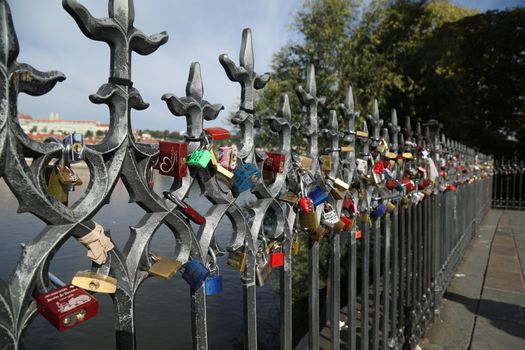 Lovers Locks On Historical River Bridge