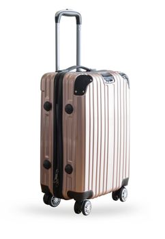 Pink traveler suitcase isolated on white background