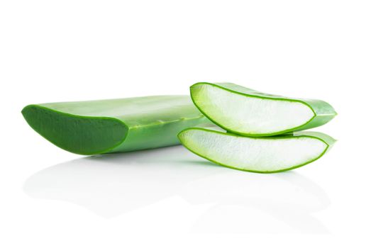 Aloe vera with slice isolated on white background, herb and medical