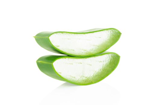 Aloe vera with slice isolated on white background, herb and medical