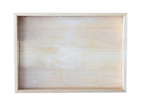 Empty wooden tray isolated on white background