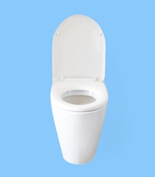 Closeup toilet bowl isolated on blue background