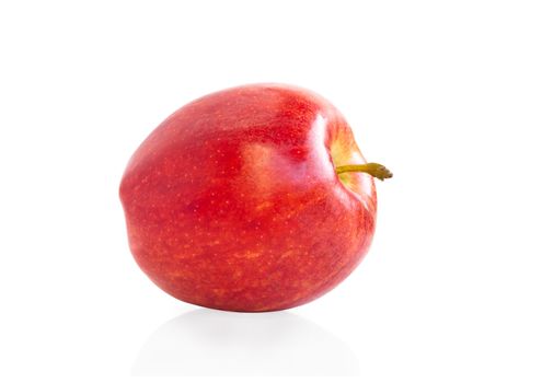 Fresh red apple fruit with green leaf isolated on white background, Healthy food concept