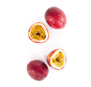 Top view Fresh passion fruit isolated on white background, food healthy concept