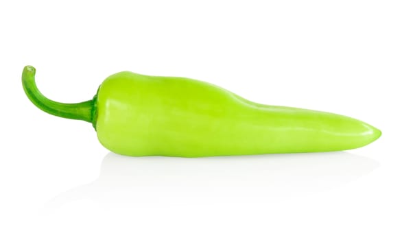 Green chilli pepper on white background, raw food ingredient concept