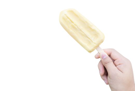 Woman hand holding ice cream  isolated on white  background