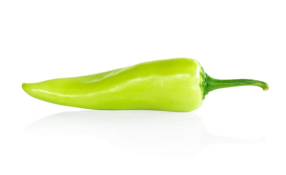 Green chilli pepper on white background, raw food ingredient concept