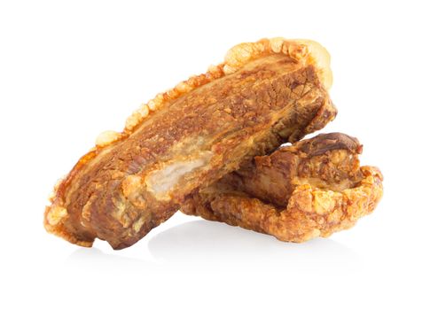 Closeup crispy pork belly isolated on white background