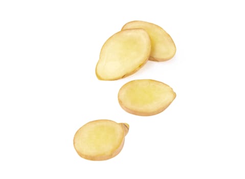 Fresh ginger root with sliced on white background for herb and medical product concept