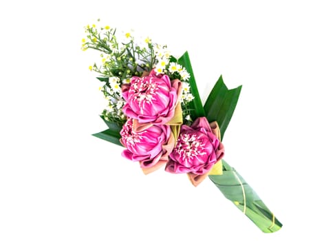 Buddhist pink Lotus Flower offerings to gods, selective focus