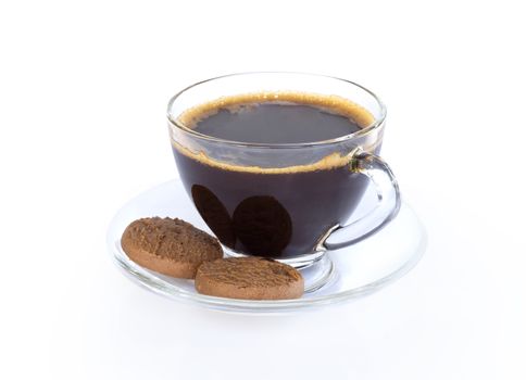 Closeup glass of americano hot coffee isolated on white background