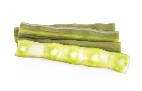 Moringa pods isolated on white background, herb and medical concept