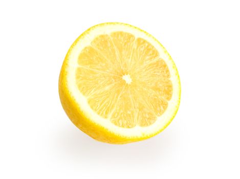 Closeup fresh lemon fruit slice isolated on white background, food and healthy concept