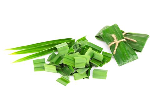 Fresh green pandan leaves isolated on white background