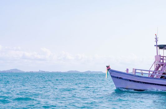 Beautiful sea with boat and blue sky, Summer and relax time concept