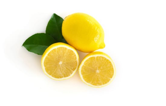 Closeup fresh lemon fruit slice isolated on white background, food and healthy concept