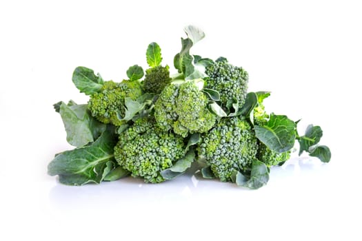 Closeup broccoli on white background, herb and medical concept, selective focus