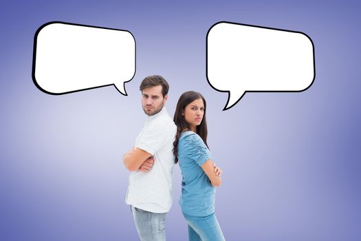 Upset couple not talking to each other after fight against purple vignette