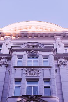 Exterior facade of classic building in the European city, architecture and design detail