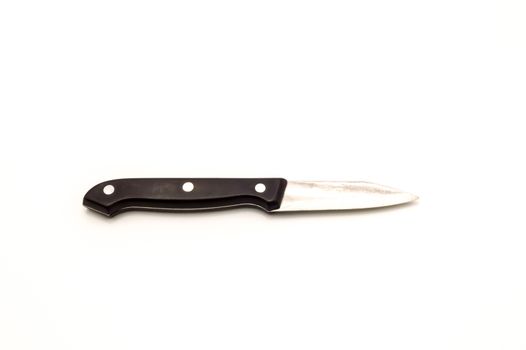 A small knife spins with a black wooden handle, isolated on a white background