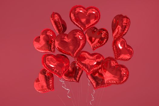 Heart balloons against red