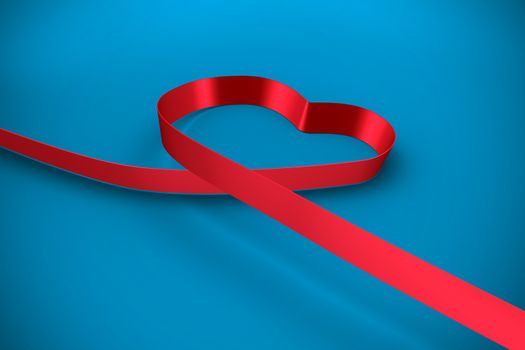 Red ribbon heart against blue background with vignette