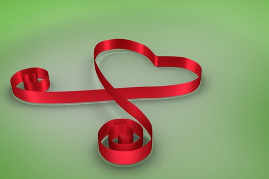 Red ribbon heart against green vignette