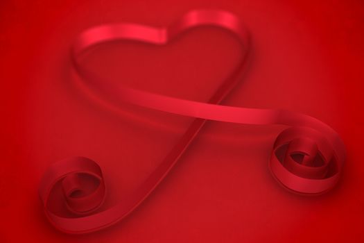 Red ribbon heart against red background