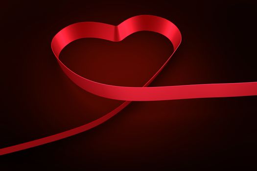 Red ribbon heart against red background with vignette