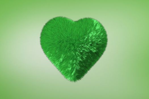 Green fuzzy heart against green vignette