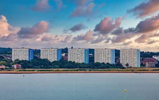 Five Identical Condo Buildings on the Coast of England near Southhampton