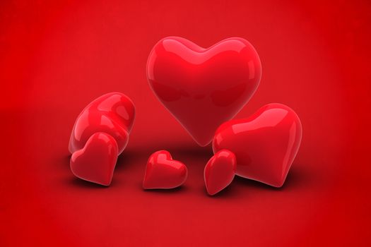 Love hearts against red background