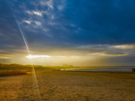 Beautiful sunset over beach in Swinoujscie near Baltic sea