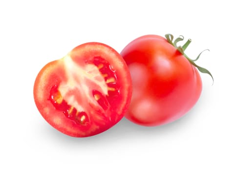 Fresh tomatoes with slice isolated on white background, healthy food concept