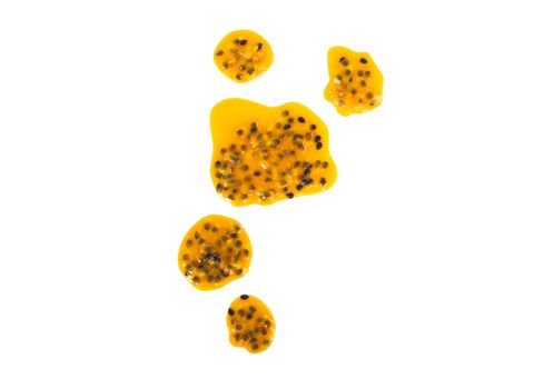 Closeup top view passion fruit seed on white background, fruit for healthy concept