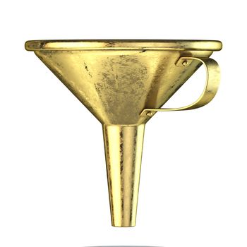 Golden funnel 3D render illustration isolated on white background