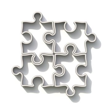 White puzzle pieces 3D render illustration isolated on white background