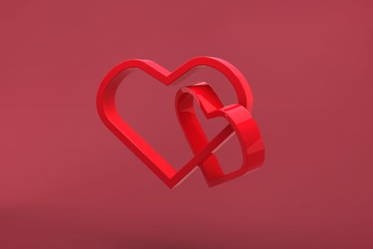 Linking hearts against red