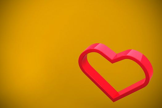 Red love heart against yellow background with vignette