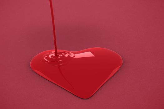 Liquid heart pouring against red