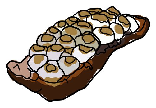 Twice baked candied sweet potato, illustration, vector on white background