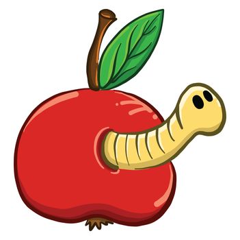 Worm in apple , illustration, vector on white background