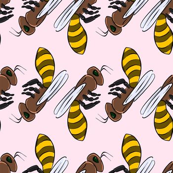 Bees pattern , illustration, vector on white background