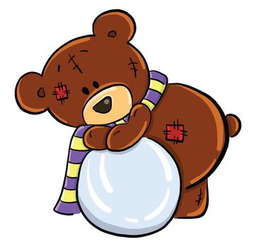 Bear with snowball , illustration, vector on white background