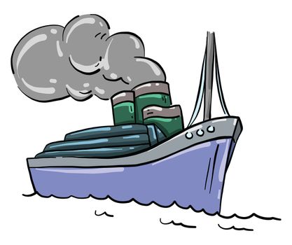 Big blue ship , illustration, vector on white background